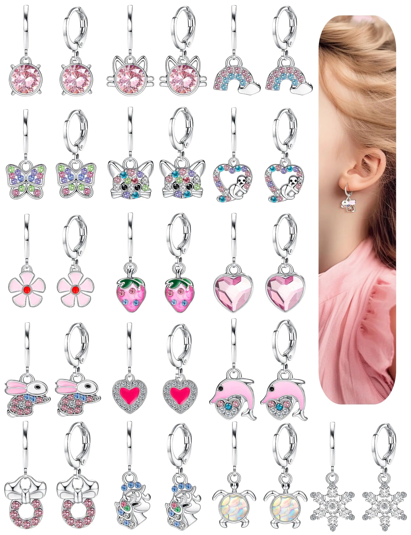 16 Pairs Hypoallergenic Earrings for Girls Women Sensitive Ears Cute Surgical Steel Dangle Huggie Hoop Earings Set