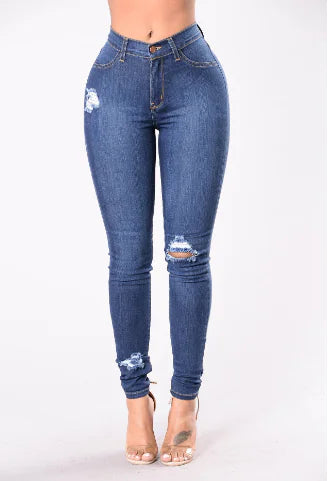 Women's High Waisted Ripped Skinny Jeans with Pockets
