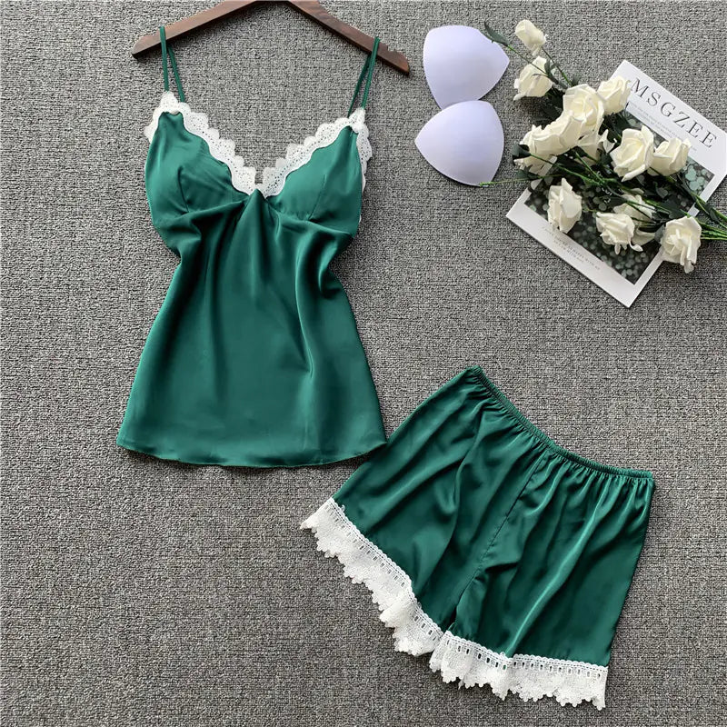 Women's Silk Cami Pajama Set with Shorts (Sweet Style)