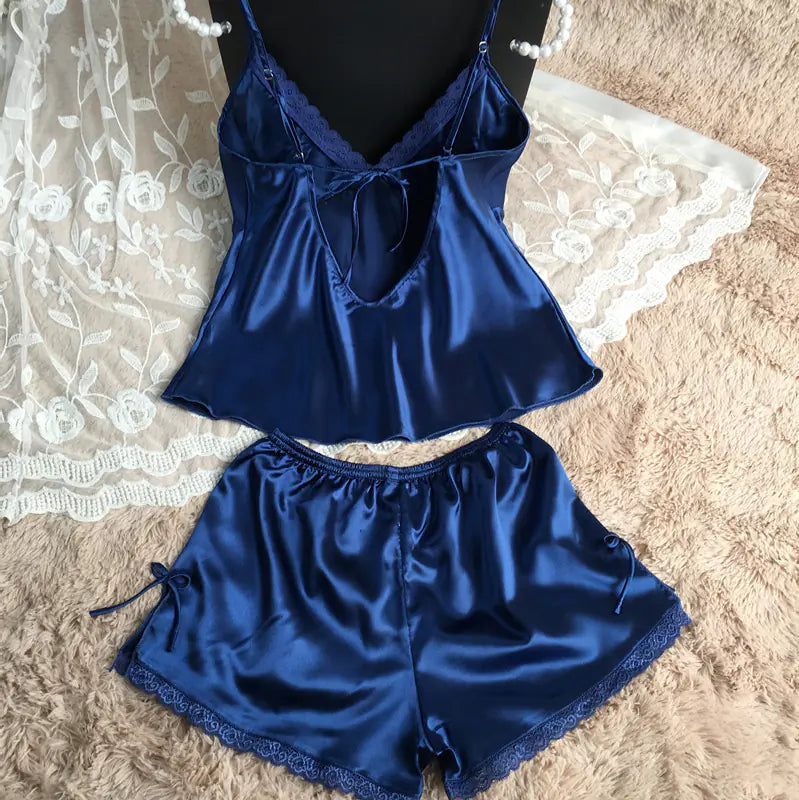 Women's Silk-Feel Cami Top and Shorts Pajama Set