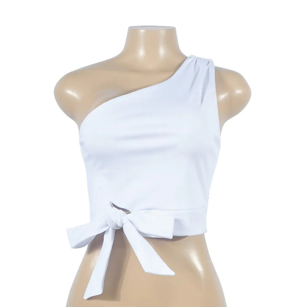 2024 Women's Solid Color One-Shoulder Crop Top