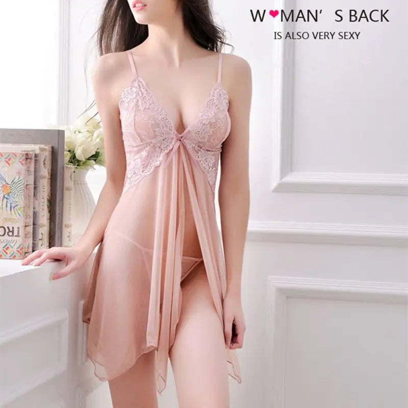 Lingerie Set with Sheer Lace and Camisole Dress