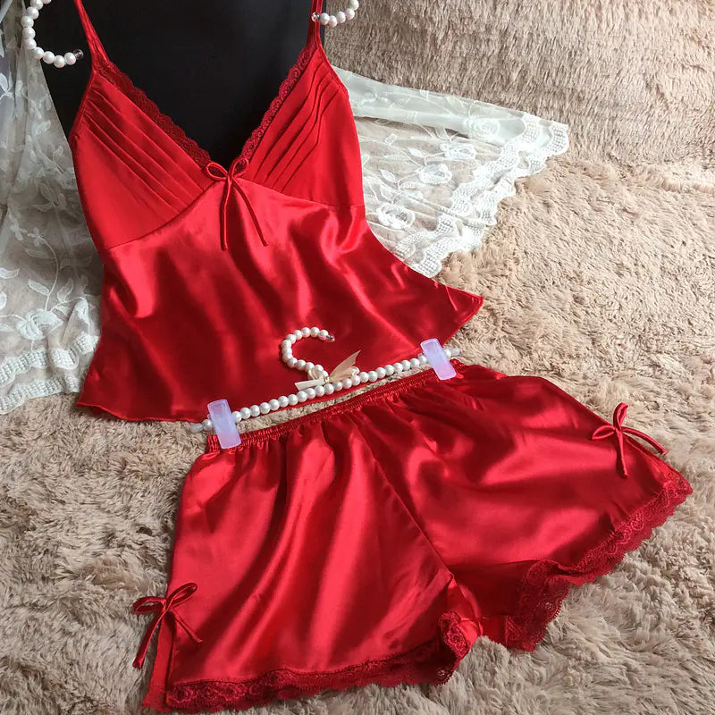 Women's Silk-Feel Cami Top and Shorts Pajama Set