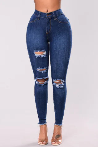 Women's High Waisted Ripped Skinny Jeans with Pockets