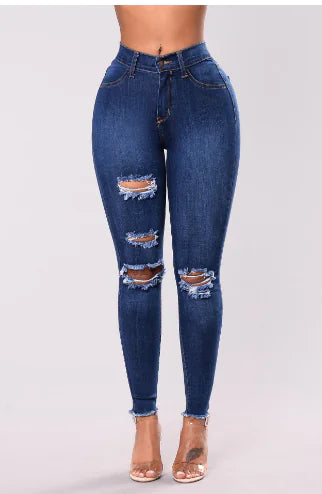 Women's High Waisted Ripped Skinny Jeans with Pockets