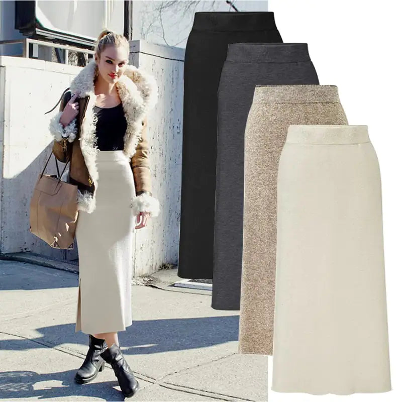 Mid-Length High-Waist Plus Size Split Skirt