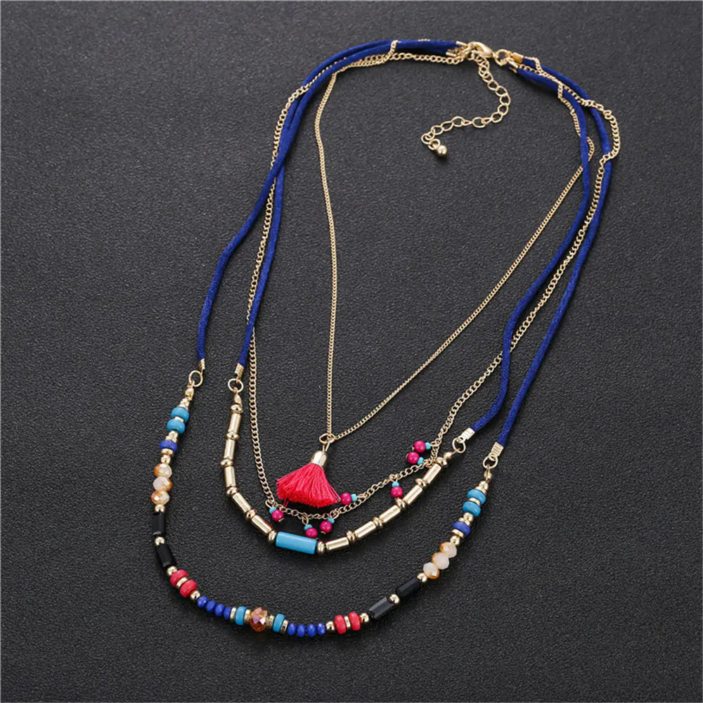Bohemian Style Multi-Layer Beaded Tassel Necklace