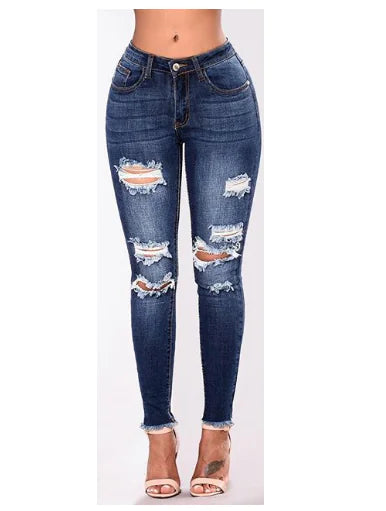 Women's High Waisted Ripped Skinny Jeans with Pockets