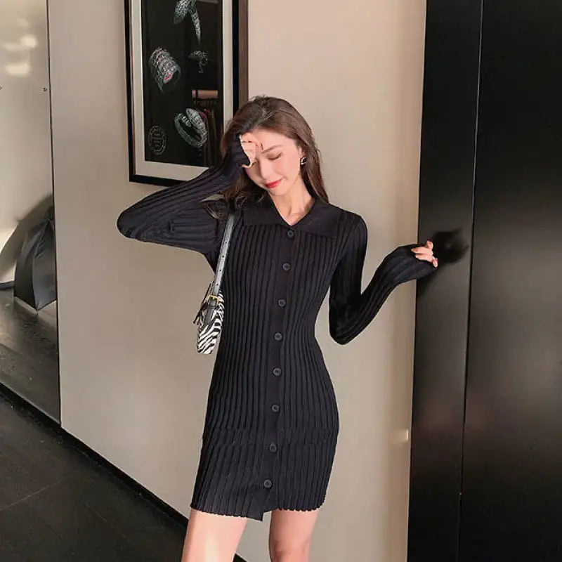 Thin Slim Knitted Sweater and Base Skirt Combo