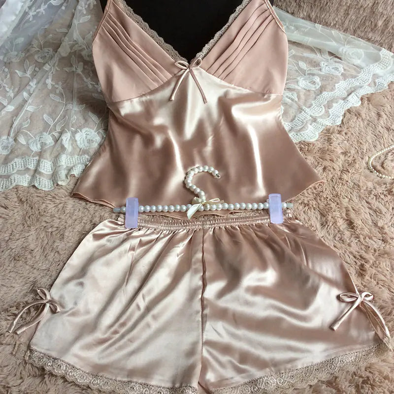 Women's Silk-Feel Cami Top and Shorts Pajama Set