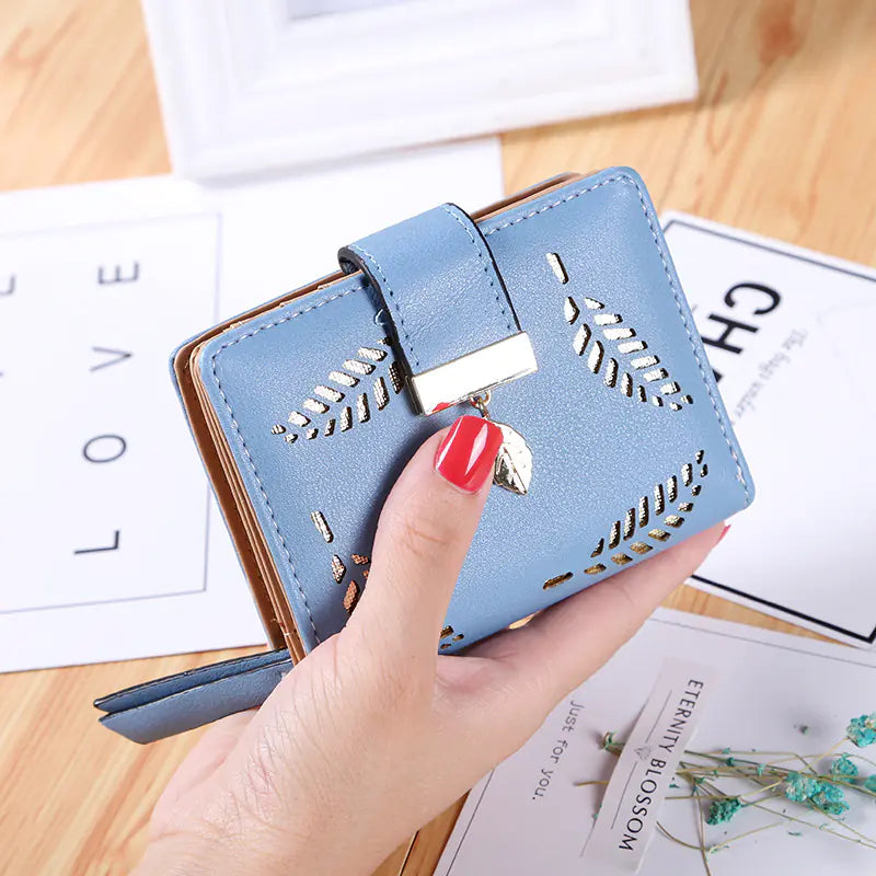 Women's Leaf Bifold Short Wallet with Coin Purse