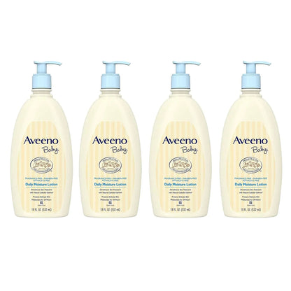 Aveeno Baby Daily Moisture Lotion with Natural Colloidal Oatmeal & Dimethicone Fragrance-Free 18 fl. Oz (Pack Of 4)