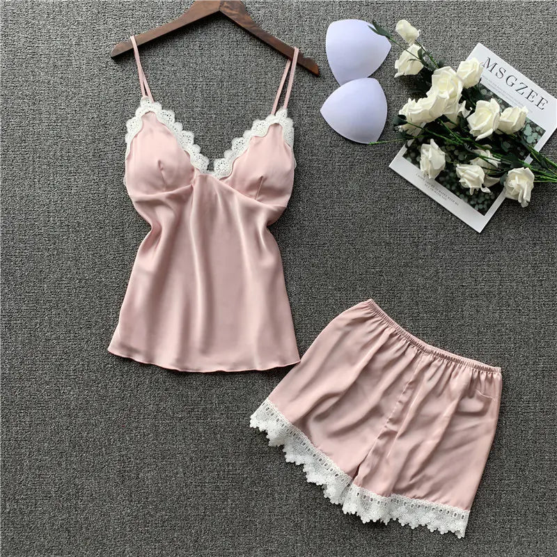 Women's Silk Cami Pajama Set with Shorts (Sweet Style)