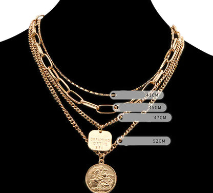 Alloy Multi-Layer Necklace with Coin Pendant