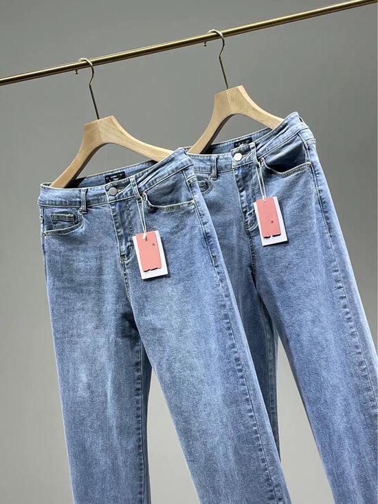 High Rise Straight Leg Jeans – Ladies Side Slit Denim