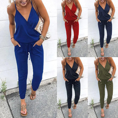 Summer Sexy V-Neck Pocket Jumpsuit for Women