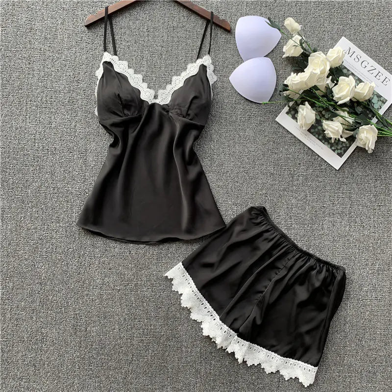 Women's Silk Cami Pajama Set with Shorts (Sweet Style)