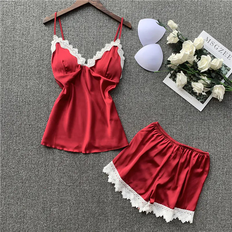 Women's Silk Cami Pajama Set with Shorts (Sweet Style)
