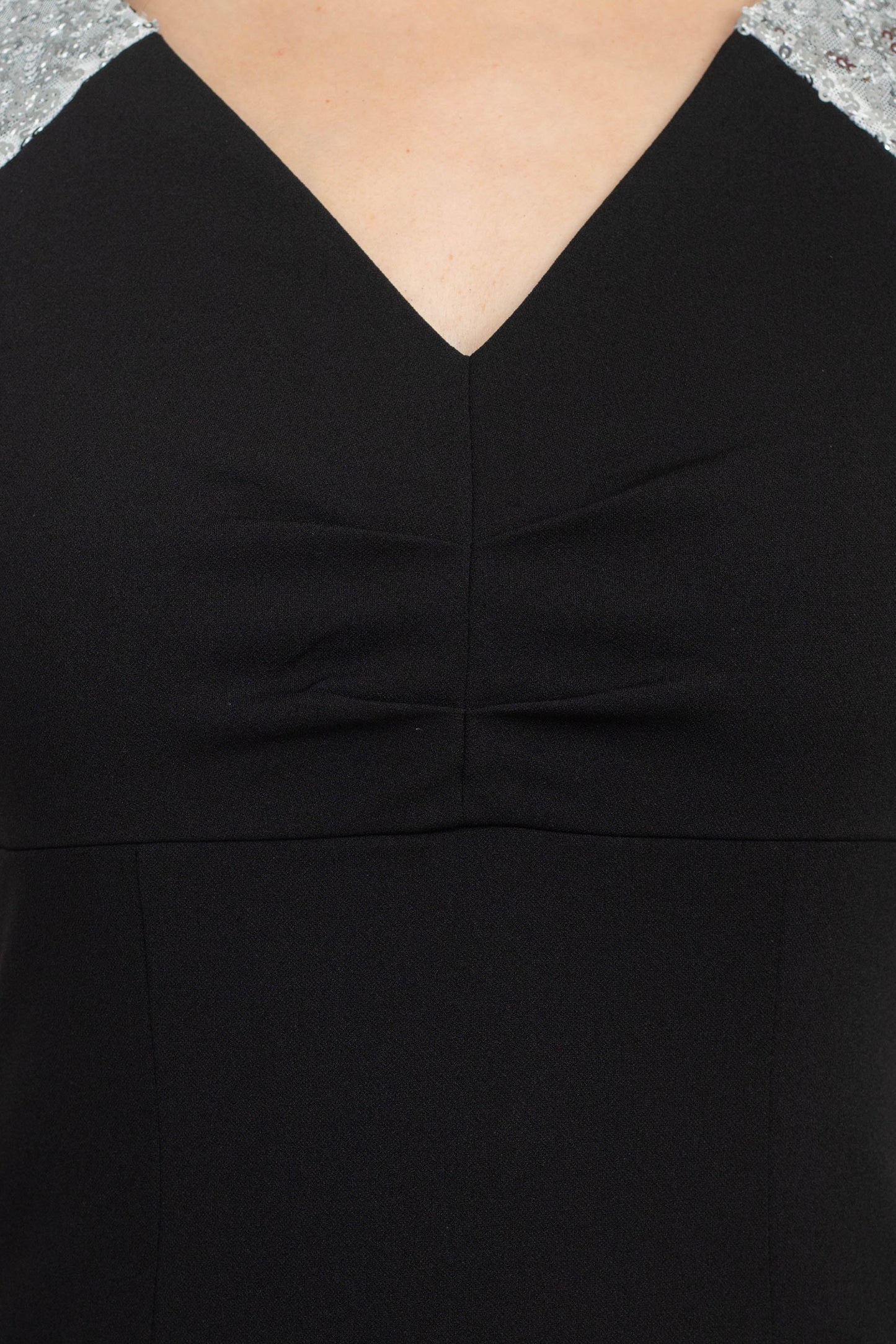 SL Fashion V-Neck Sequined Shoulder Sleeveless Slit Front Zipper Back Dress-3