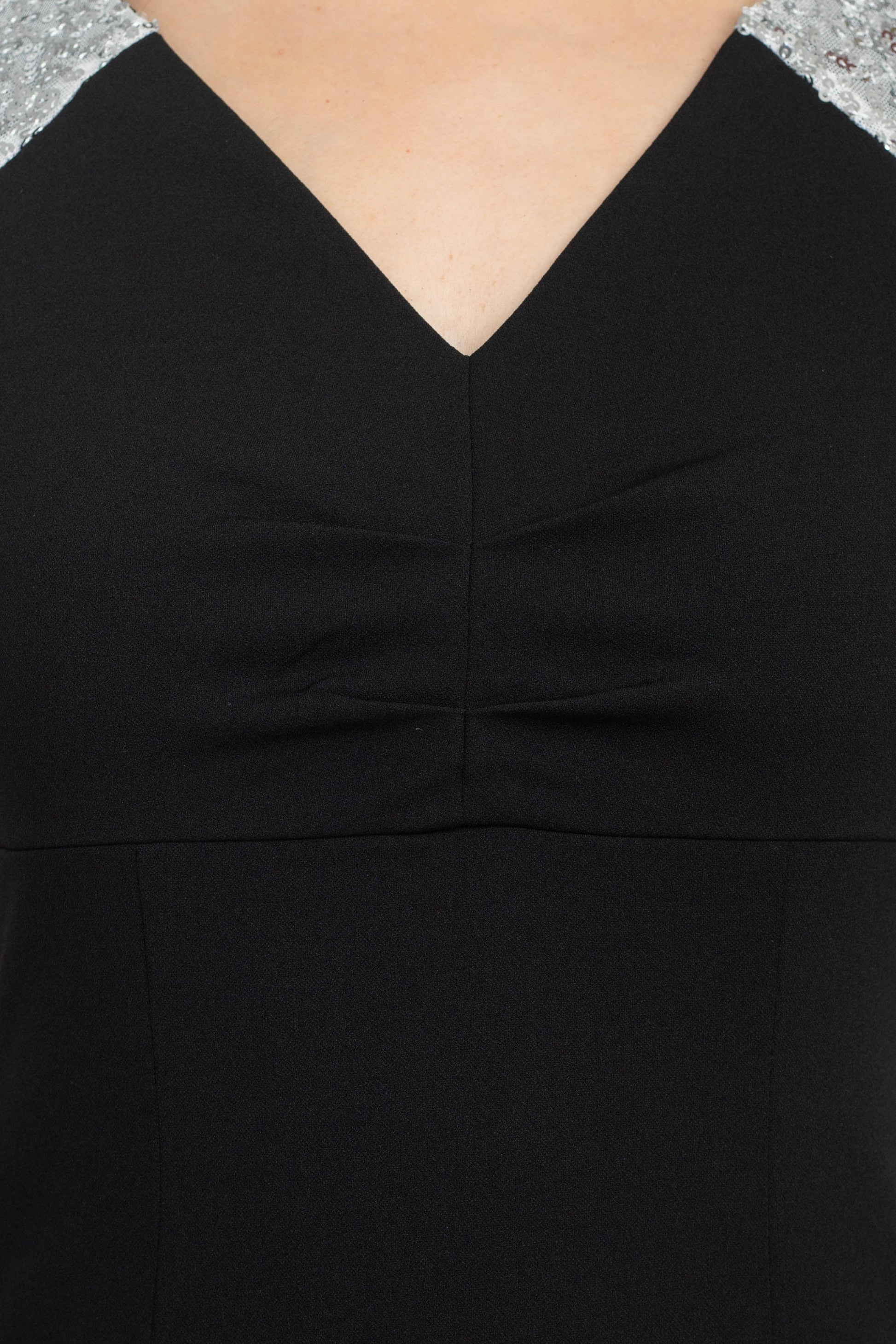 SL Fashion V-Neck Sequined Shoulder Sleeveless Slit Front Zipper Back Dress-3