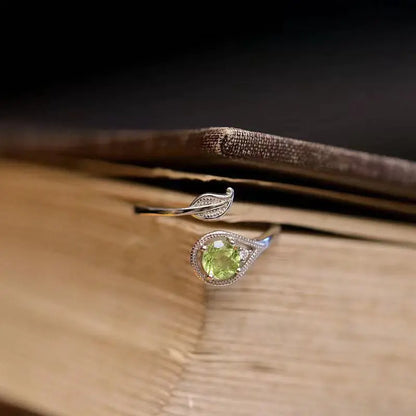Olivine Green Gem Ring – Leaf & Branch Open Design