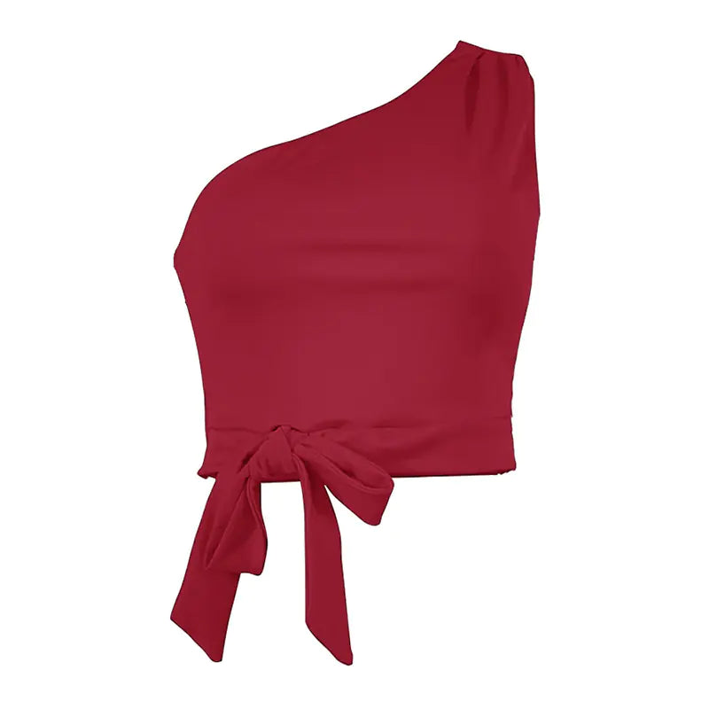 2024 Women's Solid Color One-Shoulder Crop Top