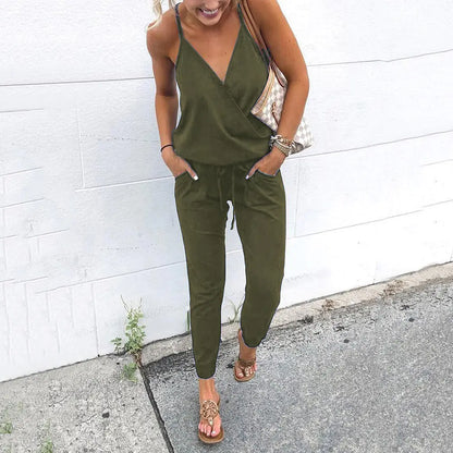 Summer Sexy V-Neck Pocket Jumpsuit for Women