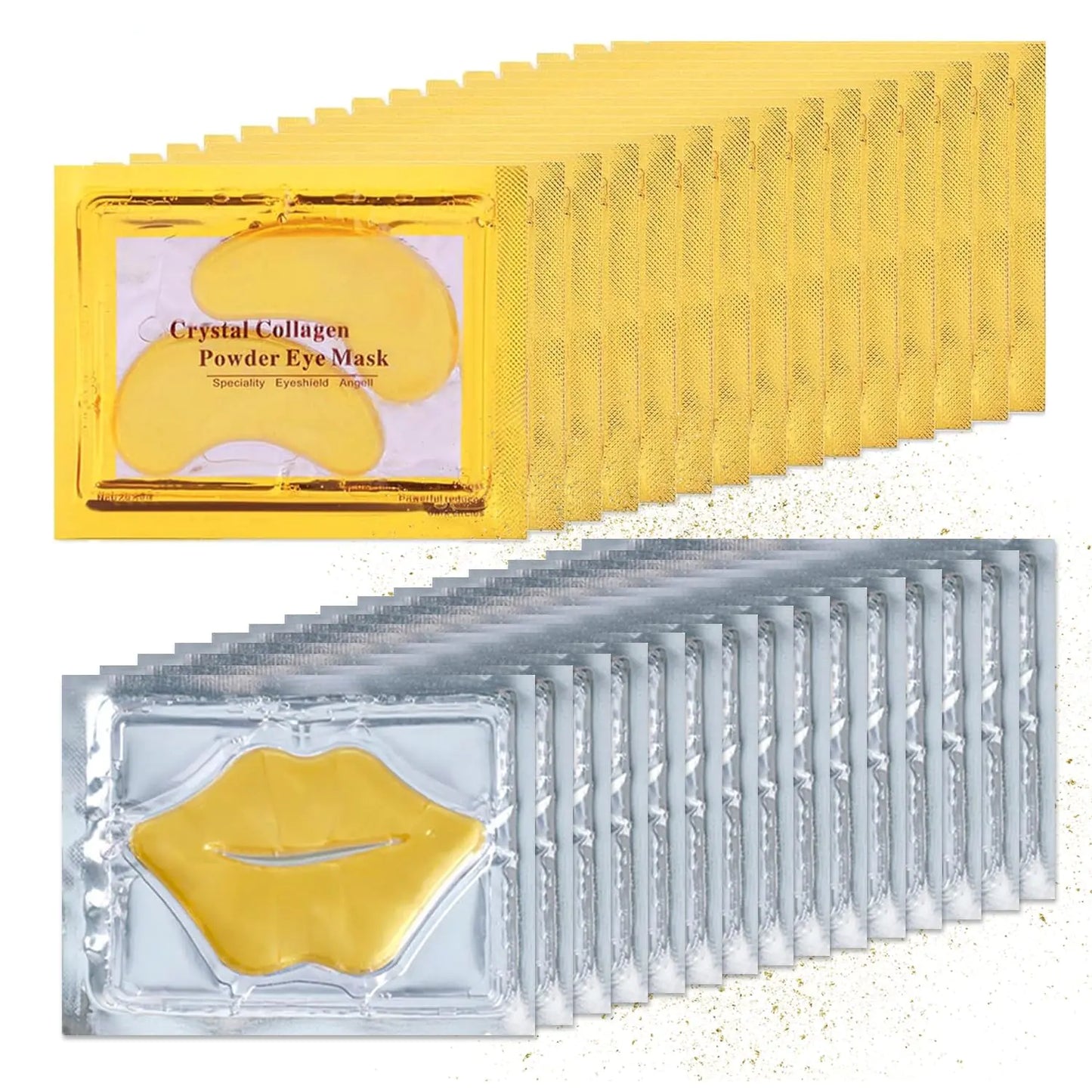 BliBling 30 Pairs Lip Masks & Eye Mask 24K Under Eye Masks and Collagen Crystal Gel Lip Mask