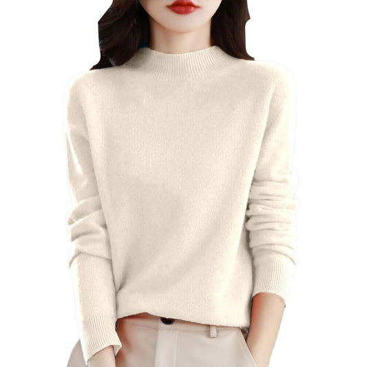 PETYCZEN Cashmere Sweaters for Women Casual Long Sleeve Mock Neck Sweater Cozy Warm Wool Knit Cropped Sweater Trendy Fitted Jumpers Pullover Tops Winter Clothes A-Beige Medium