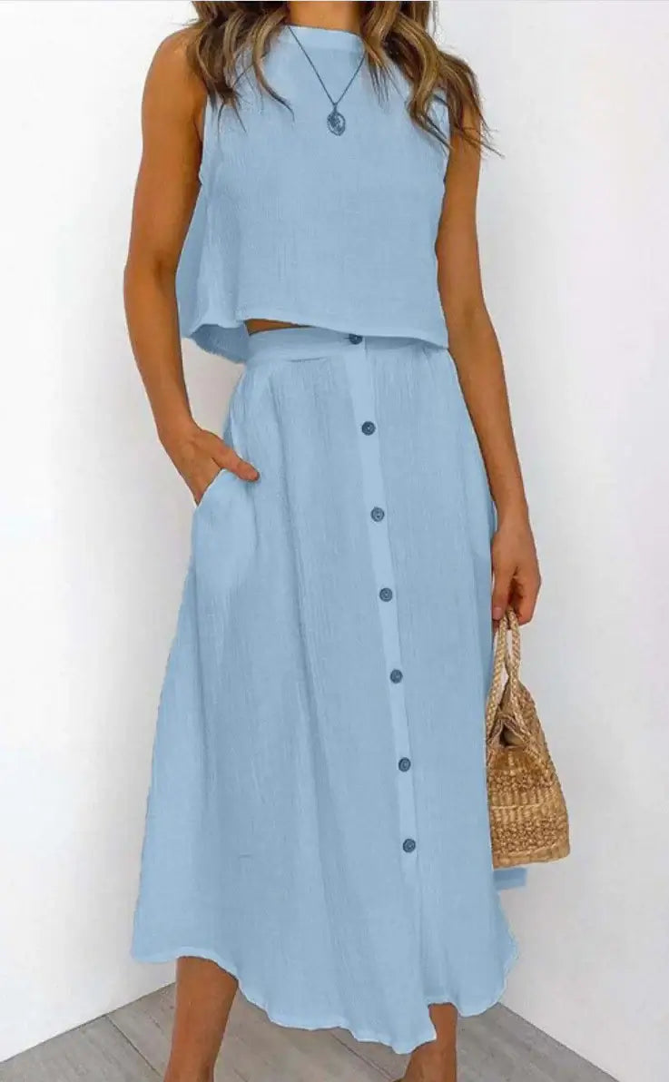 Solid color vest & skirt set