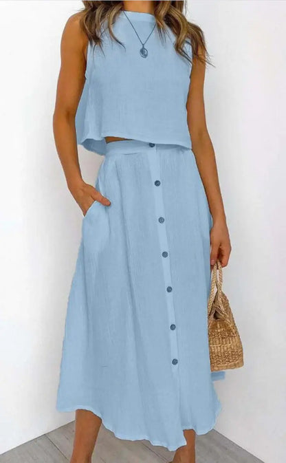 Solid color vest & skirt set