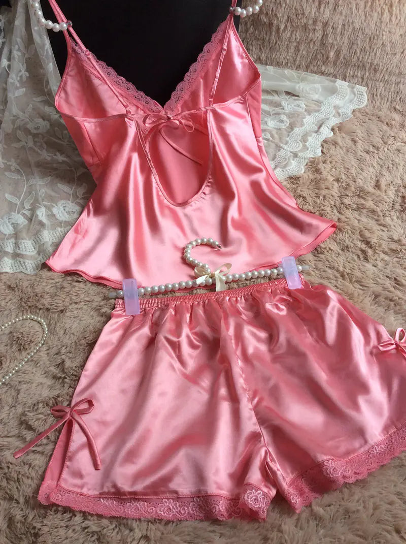 Women's Silk-Feel Cami Top and Shorts Pajama Set