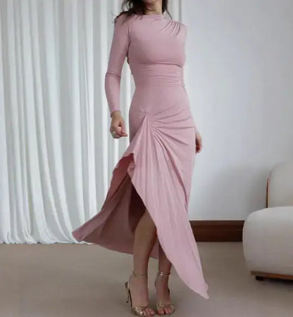 Slim-fitting split long dress