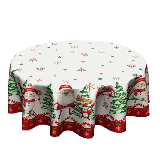 Granbey Christmas Santa Snowman Round Tablecloth - Xmas Tree Table Cloth 60 Inch Winter Snowflake Table Cover for Holiday Kitchen Dining Room Party