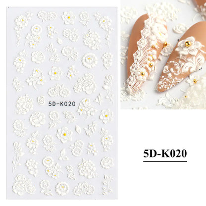 3D Hollow White Bridal Lace Butterfly Nail Stickers