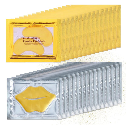 BliBling 30 Pairs Lip Masks & Eye Mask 24K Under Eye Masks and Collagen Crystal Gel Lip Mask