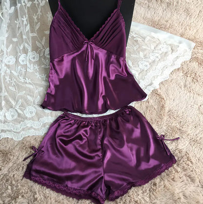 Women's Silk-Feel Cami Top and Shorts Pajama Set