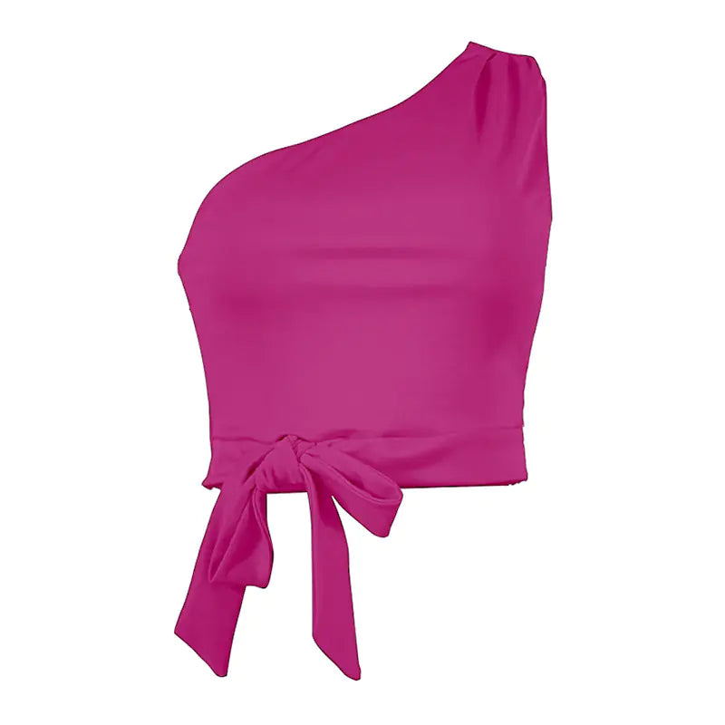 2024 Women's Solid Color One-Shoulder Crop Top