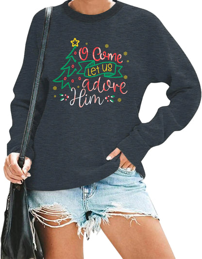 UNIQUEONE Christmas Sweatshirts for Women Christian Sweatshirts: Merry Christmas Tree Sweaters Xmas Holiday Pullover Top