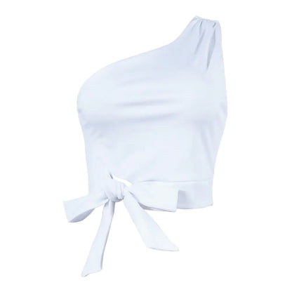 2024 Women's Solid Color One-Shoulder Crop Top