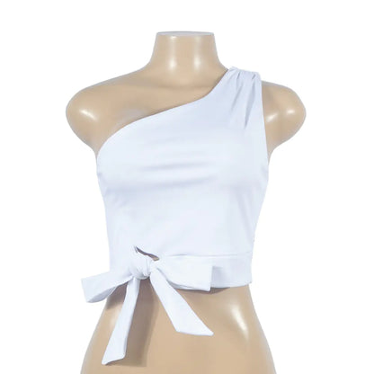 2024 Women's Solid Color One-Shoulder Crop Top