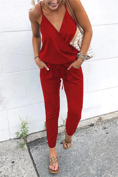 Summer Sexy V-Neck Pocket Jumpsuit for Women