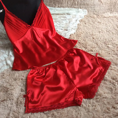 Women's Silk-Feel Cami Top and Shorts Pajama Set