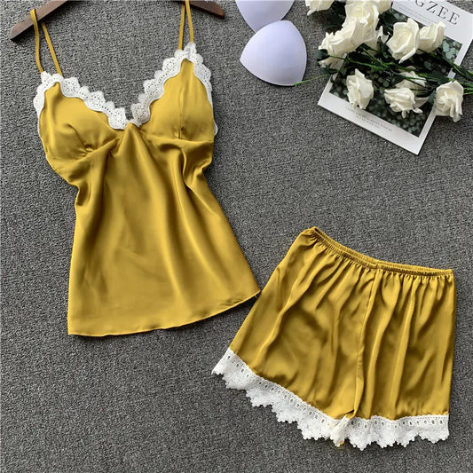Women's Silk Cami Pajama Set with Shorts (Sweet Style)