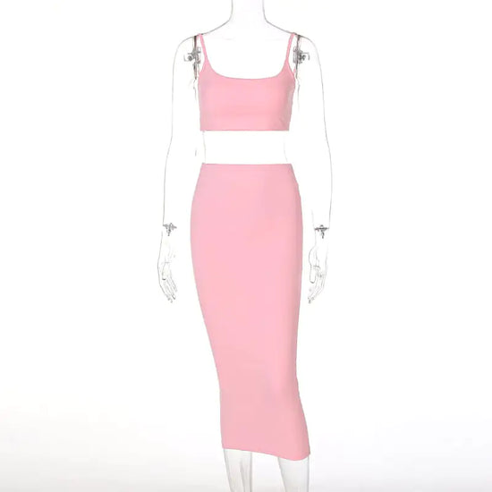 Solid Color Two-Piece Sling Midi Skirt Set