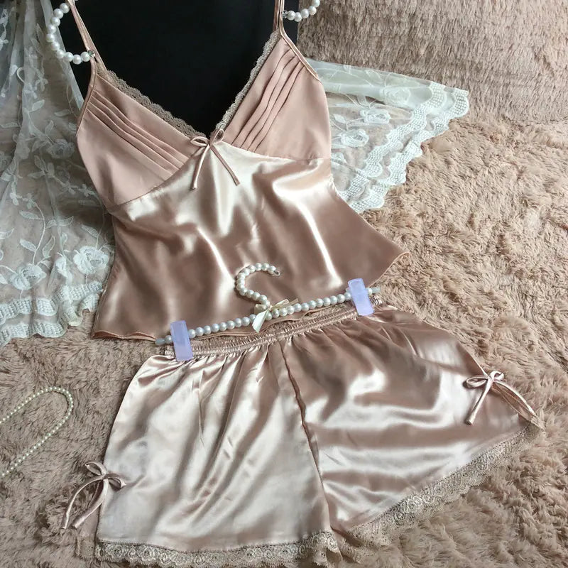 Women's Silk-Feel Cami Top and Shorts Pajama Set