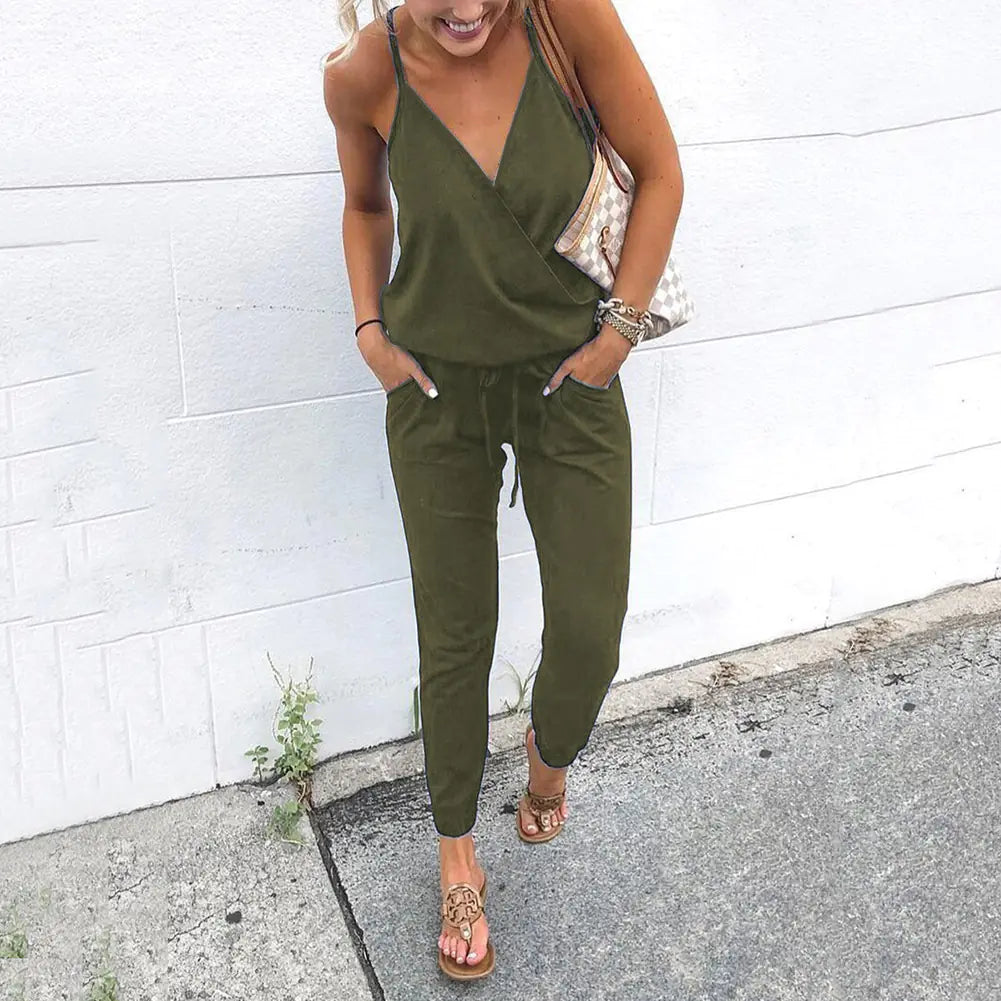 Summer Sexy V-Neck Pocket Jumpsuit for Women