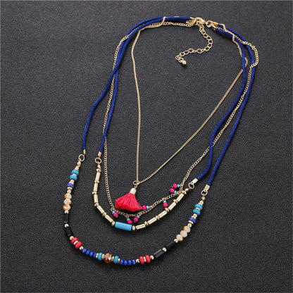 Bohemian Style Multi-Layer Beaded Tassel Necklace