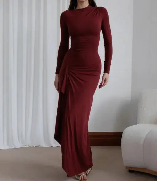 Slim-fitting split long dress