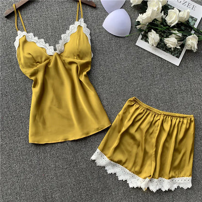 Women's Silk Cami Pajama Set with Shorts (Sweet Style)